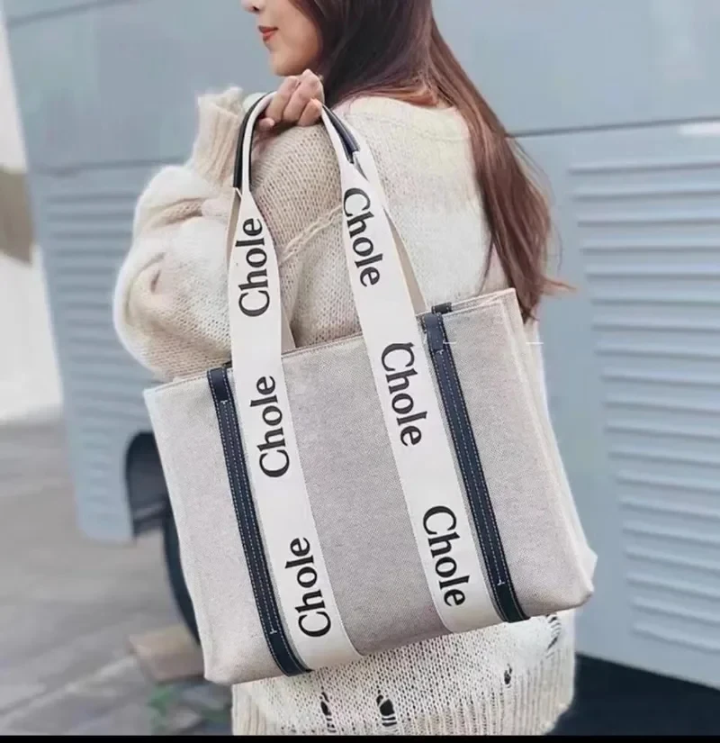 

Ladies Canvas Tote Bag Letters Handbag Large Capacity Woven Basket Ladies Travel Crossbody Bag Shopping Bags