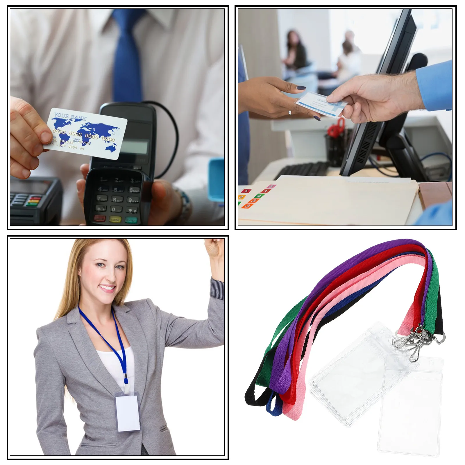 6pcs 방수 ID 카드 홀더 카드용 투명 배지 슬리브 끈 범용 보호 커버 직원 학생