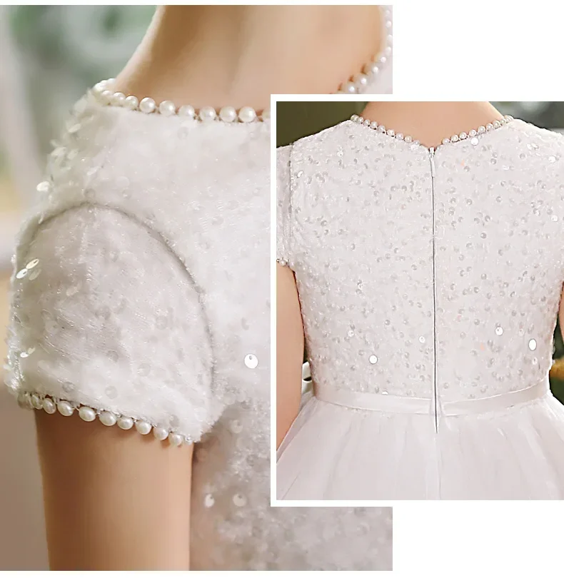 Elegant White Flower Girls Dress Tulle Fluffy Communion Gown Net Bridesmaid Gowns Girls Birthday gift Customizable Pageant Dress