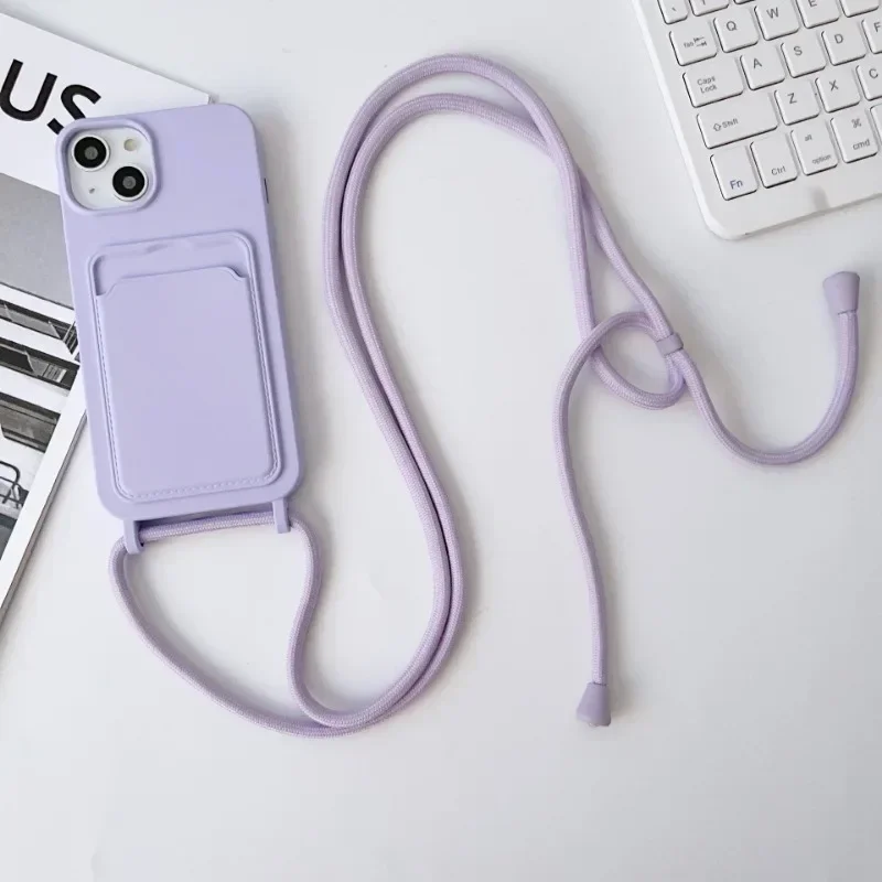 Hands-Free Lanyard Phone Case with Silicone Card Holder and Drop Protection Cover