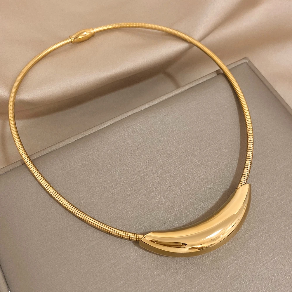 Flashbuy Stainless Steel Gold Color Necklace Snake Chain Metal Bend Tube Pendant Choker Necklace Clavicle Chain Collier Jewelry