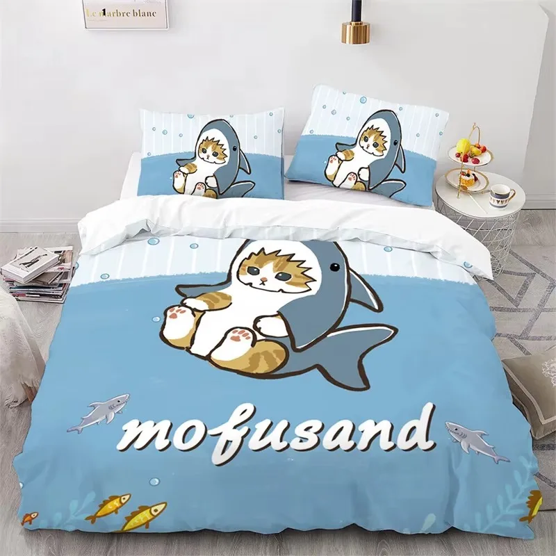 Mofusand Anime Shark Cat Bedding Sets Quilt Bed Cover Comforter Duvet Cover Pillow Case 2-3 Pieces Sets Room Decor Gifts 4
