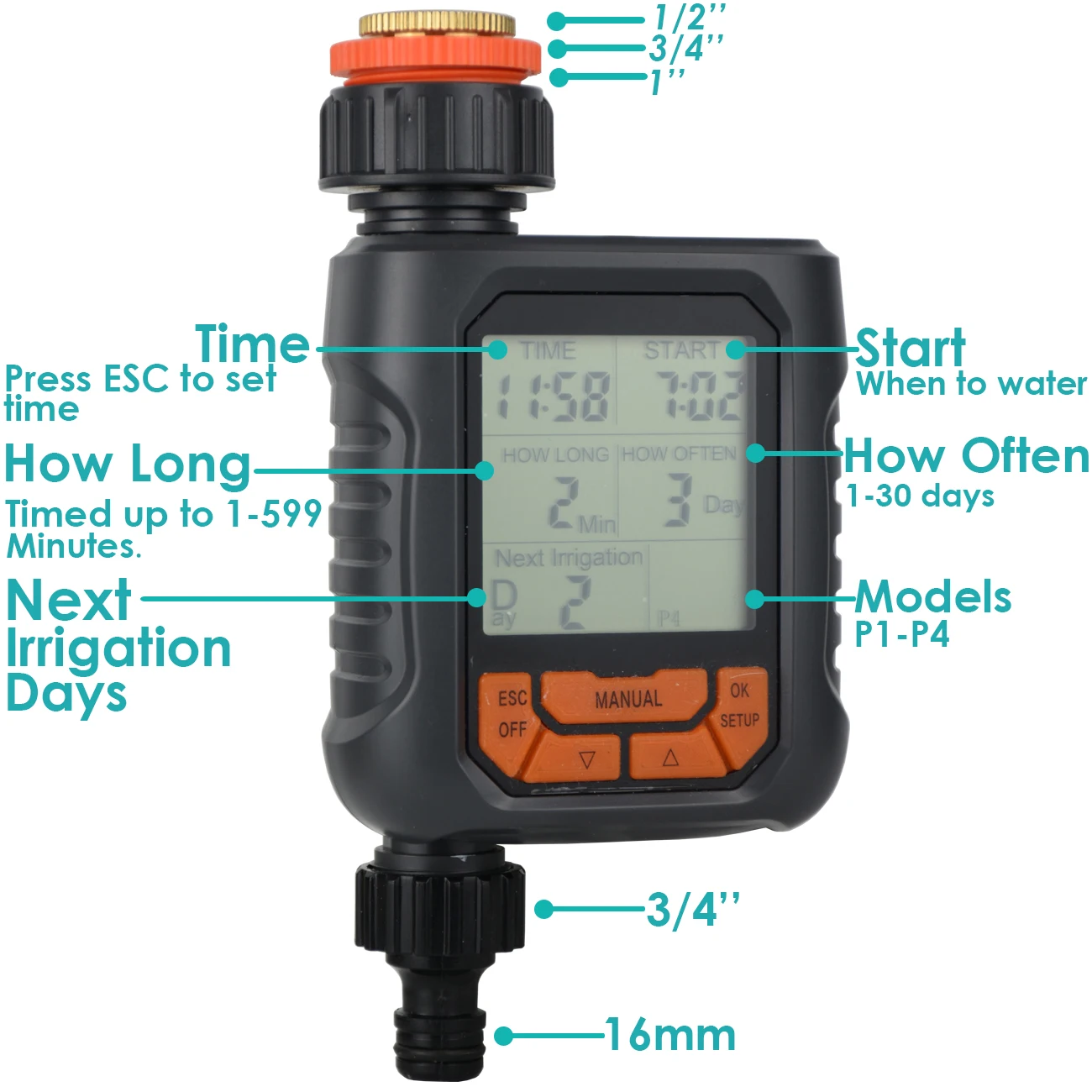 Garden Sprinkler Water Timer Automatic Programmable Digital Timer IP65 Waterproof for Lawn Watering System Irrigation Controller - 3