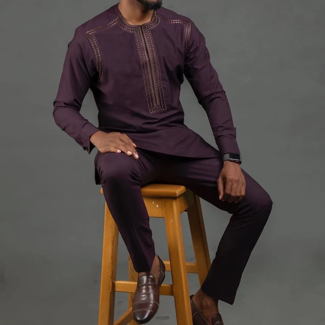 2024 Single Breasted Solid Color Men's Tuxedo Suits African Ethnic Casual Traditional Kaunda Suit Wedding 2-piece Sets Outfits