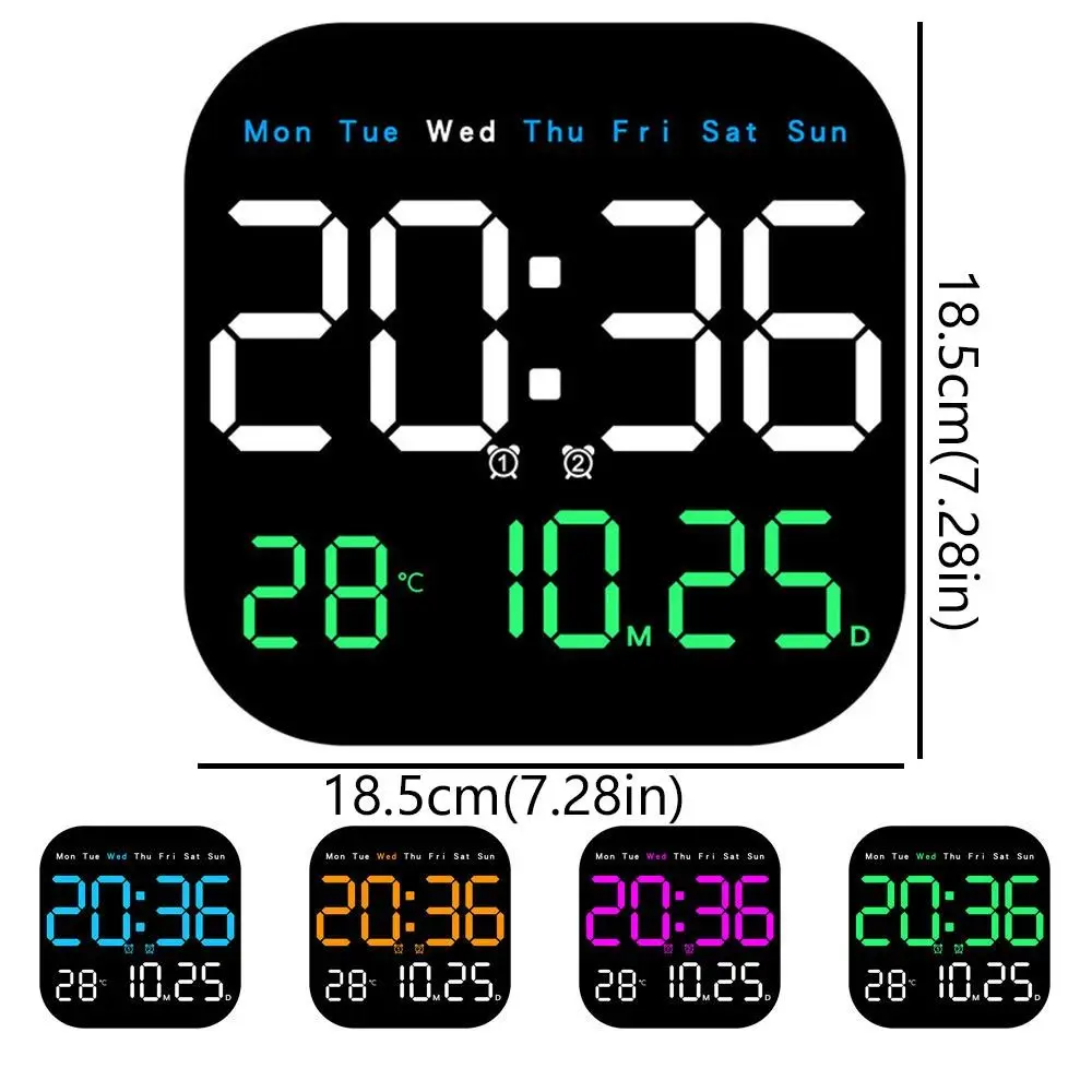 Large Display Digital Wall Clock Temperature Display Week Display LED Alarm Clock 12/24H Format Brightness Adjustment