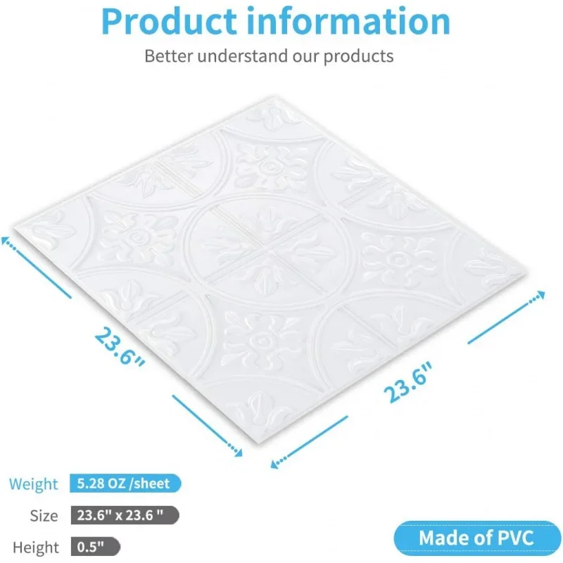 Drop Ceiling Tiles 2x2, Glue-up Ceiling Panel, Fancy Classic Style in White