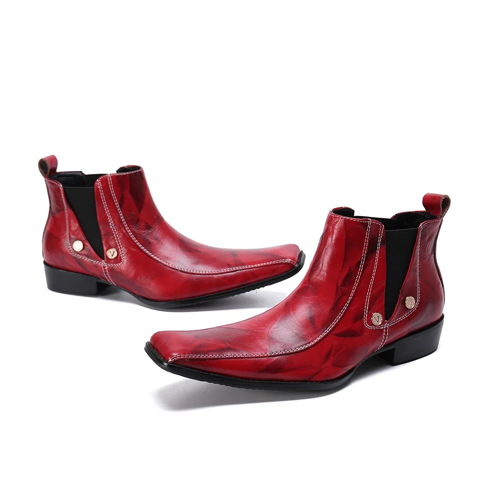 British Style Square Toe Solid Color Dress Shoes Original Zipper Big Size Short Boots Leisure Leather Man Chelsea Boots