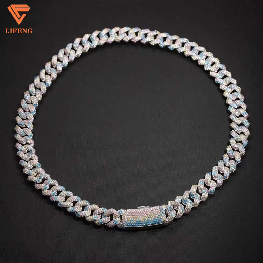 

New Arrival Fashion Jewelry 18mm 3 Row Three-colour Snakeskin Design S925 Iced Out Vvs Moissanite Hip Hop Cuban Chain Necklace