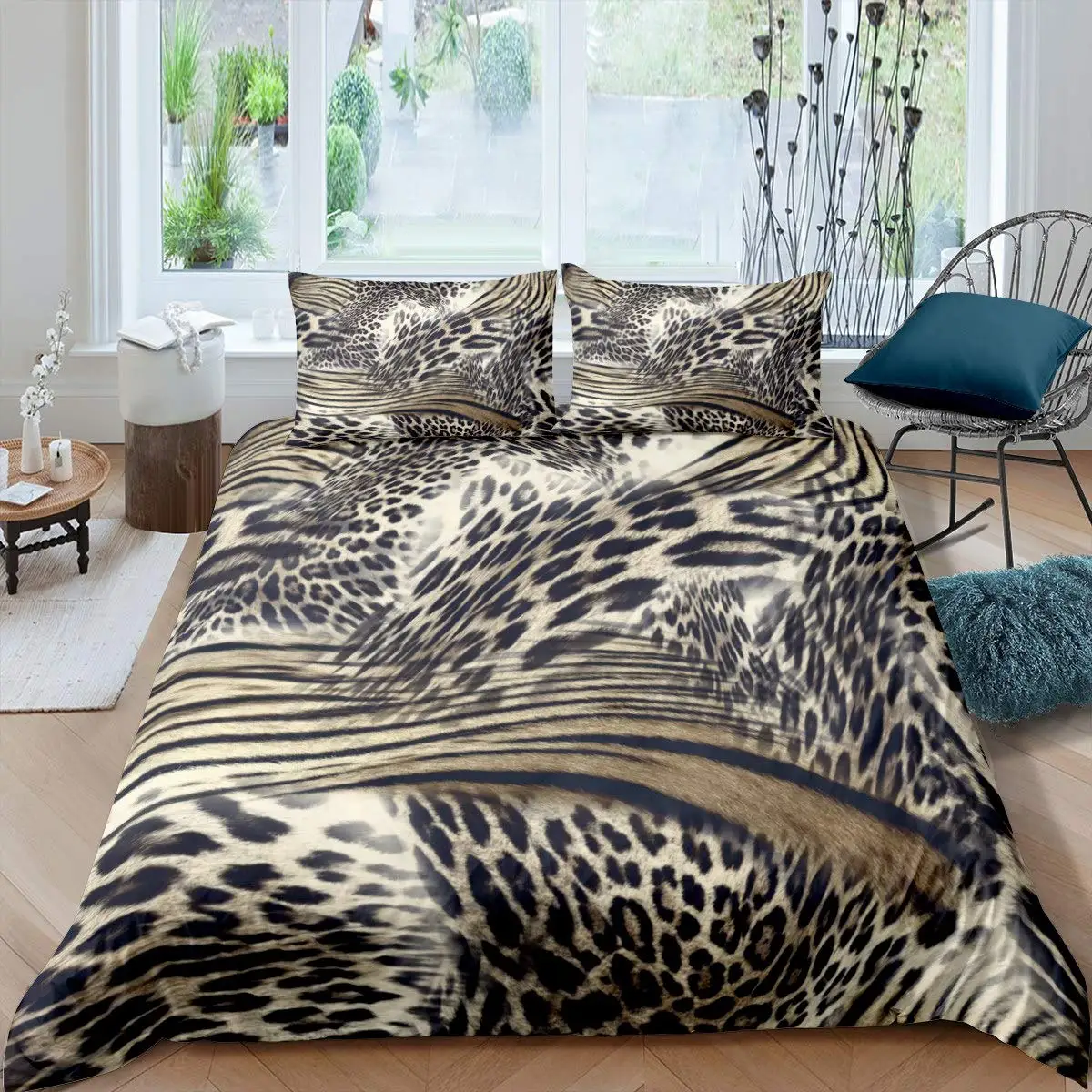 Set Copripiumino Leopardato 3 Pezzi Twin | Biancheria Letto In Microfibra Per Ragazzi E Ragazze Stampa Ghepardo - 2