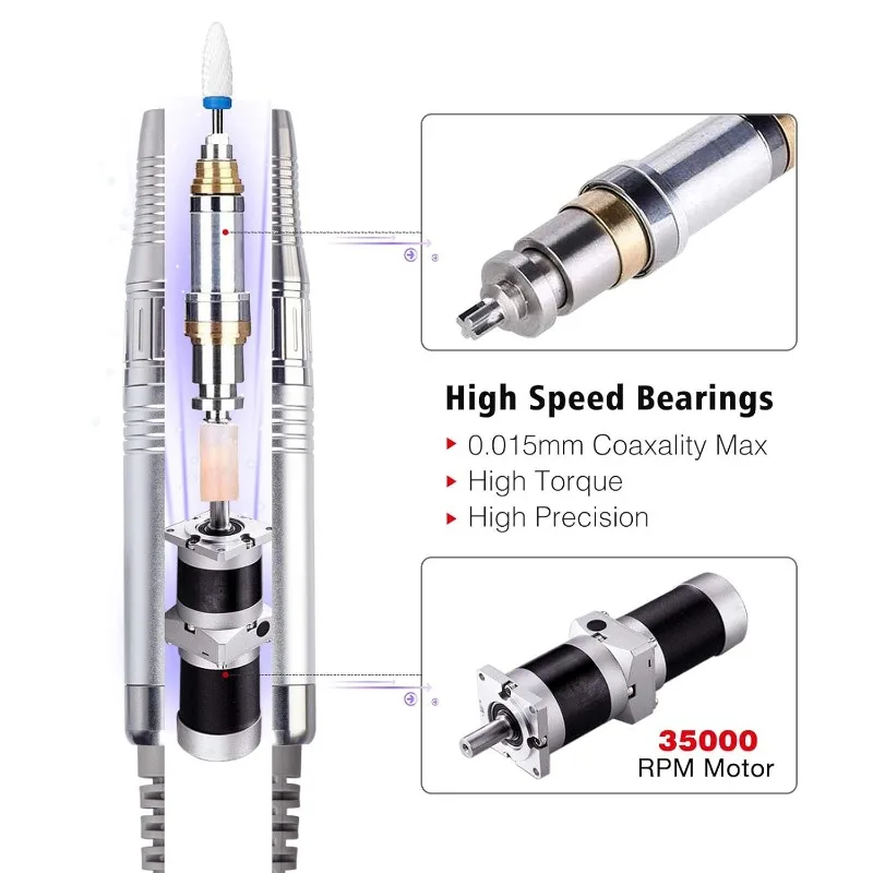35KRPM Brushless Nail Drill Handpiece Manicure Pen Metal Alloy Silent Polish Drill for Pedicure Salon Tool  Nail Supplies 3