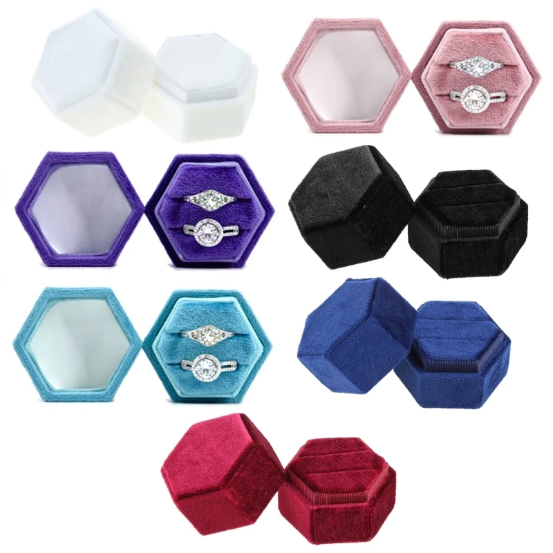 

2024 New Hexagon Ring Bearer Box Premium Ring Display Holder with Lid 2 Slots for Proposal Birthday Anniversary Gift