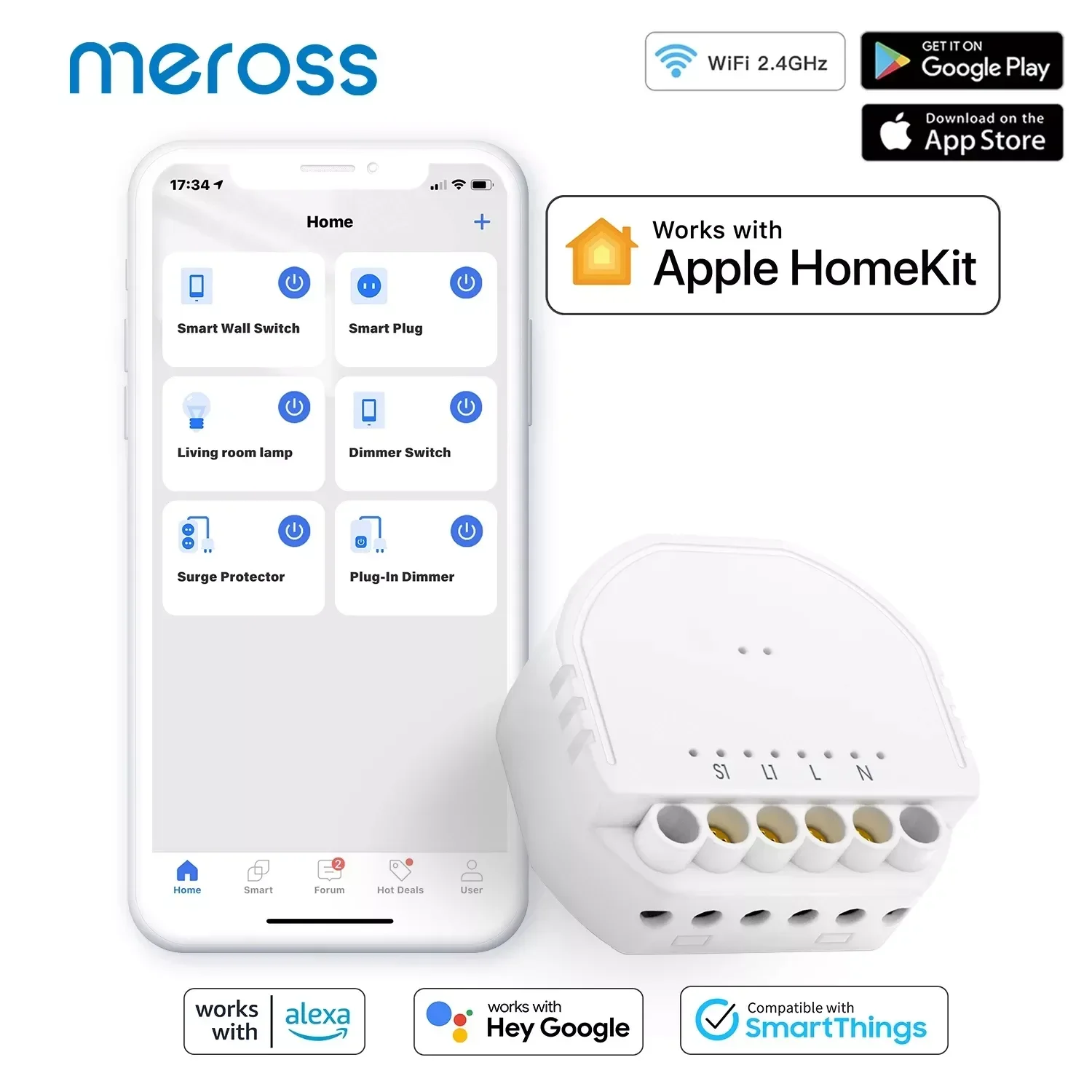 Meross-Commutateur intelligent WiFi HomeKit, interrupteur d'éclairage  bricolage, technologie 1 gang, 1 voie, Apple HomeKit, Siri Alexa, Google  Home, SmartThings - AliExpress