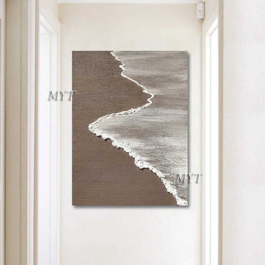 

Knife Art Thick Acrylic paintings Abstract Picture Unframed White Sea Wave Hand-painted On Canvas Decoration Wall Hot Sale