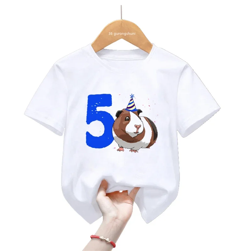 

2024 4th/5th/6th/7th/9th Capybara Graphic Print Tshirt Girls/Boys Birthday Gift Kawaii Clothes Funny White Children'S Clothing