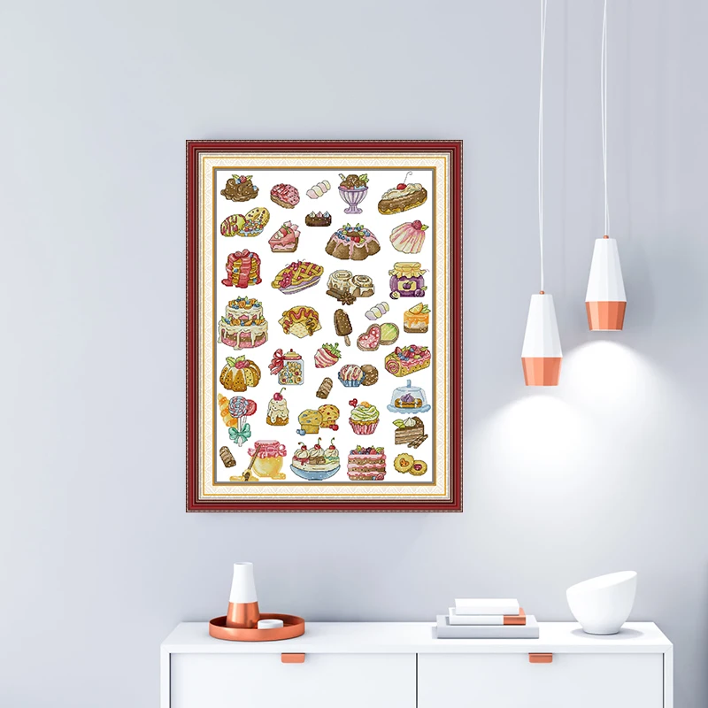 Joy Sunday Kreuzstichset Liebe von Desserts Muster Aida 16/14CT gezählter Stoff Kunsthandwerk DIY Handstickerei Set HD-Druck – Detail 3