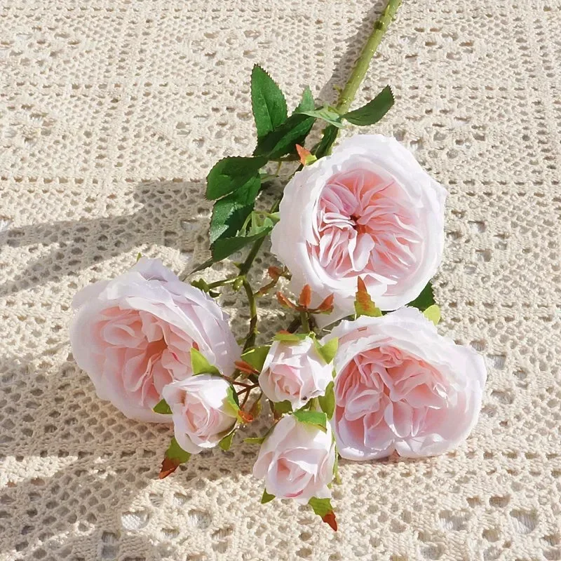 6Heads Austin Rose Branch Silk Flowers Artificial Valentine's Day Wedding Flowers Home Decor Flores Artificiales