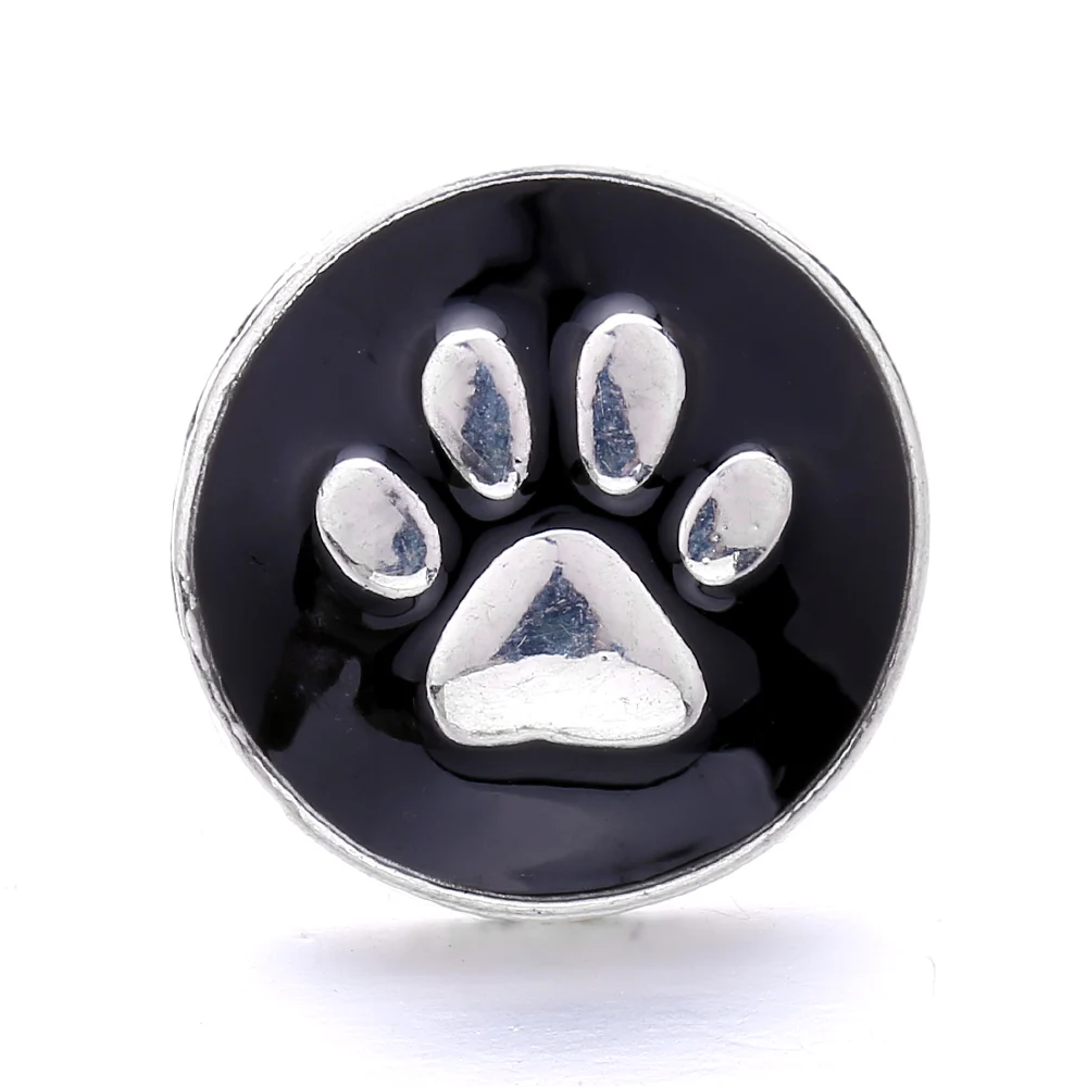 20pcs Black Metal Dog Footprint 18mm Snap Buttons Fit Snaps Bracelet Necklace Charms jewelry