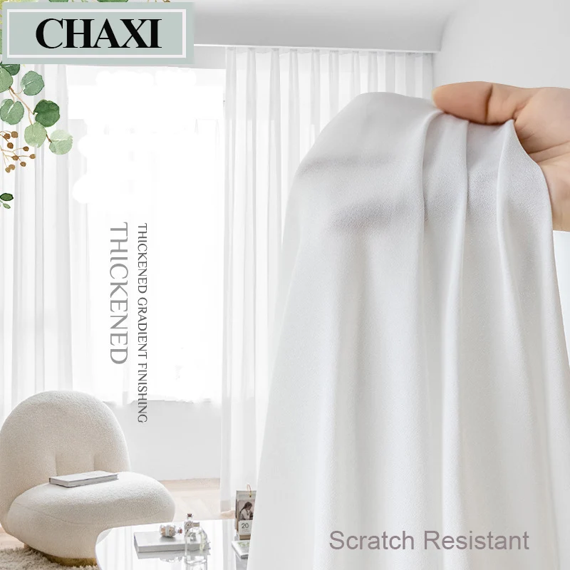 

CHAXI White Light Filtering Tulle for Bedroom Thicken Semi Sheer Curtains for Living Room Privacy Assured Scratch Resistant
