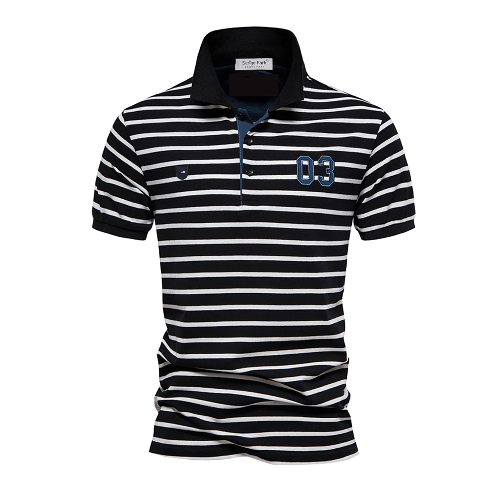 

2023 New Striped Polo Shirt For Man Cotton Classical Casual Regular Fit Pattern Luxury Brand Design For Man With Embroidery Logo