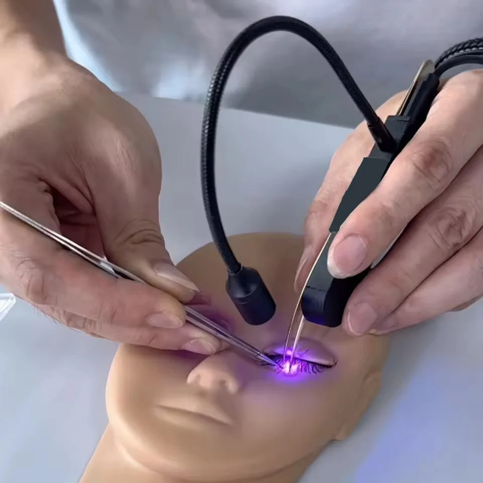 풋 페달 2 in 1 속눈썹 UV LED 족집게, 새로운 싱글 그래프팅 족집게 (U..