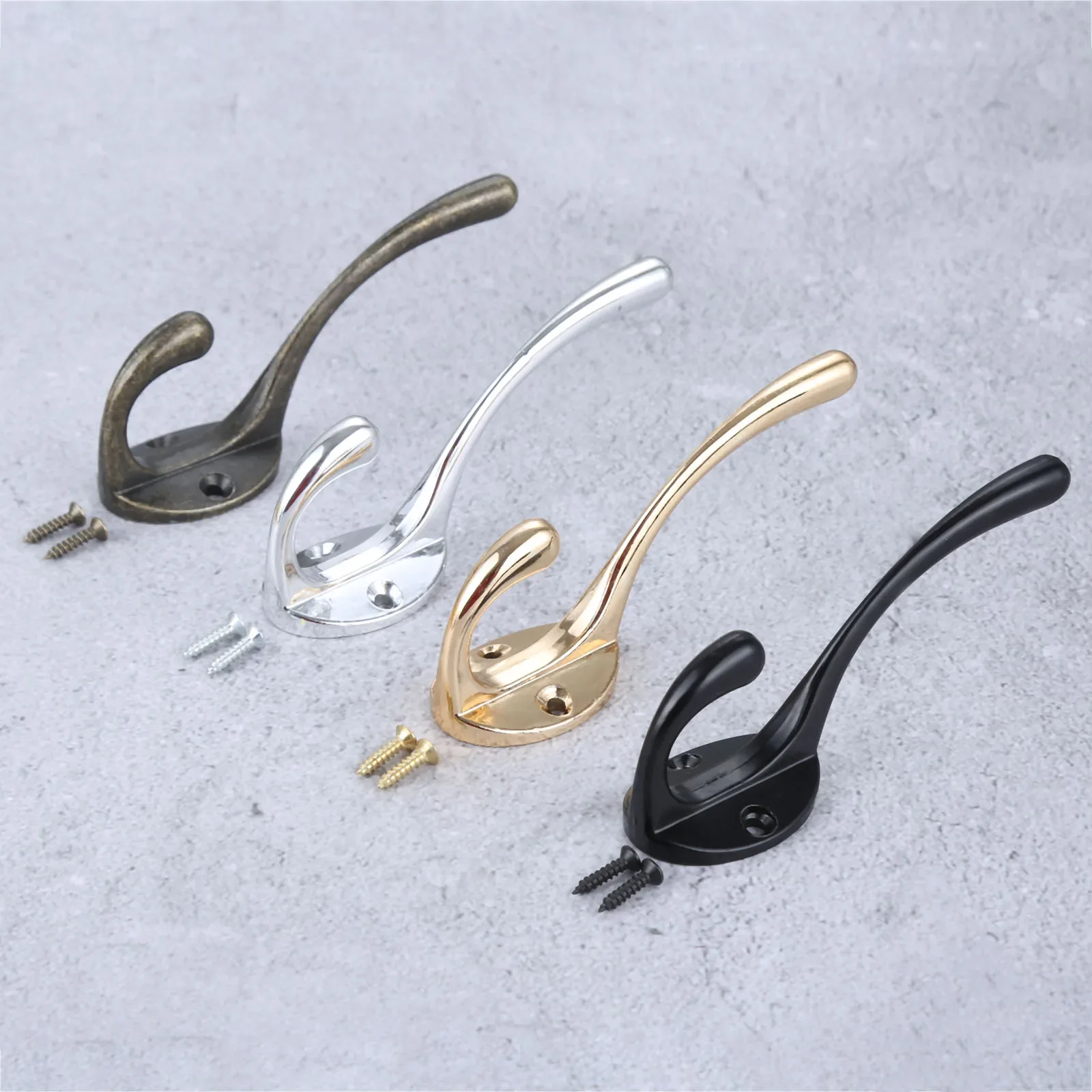 1pc Heavy Duty Alloy Hook Wall/Door Mounted Hanger Door w/screw Black/Gold/Silver/Antique Bronze Coat/Key/Bag/Towel/Hat Holder 4