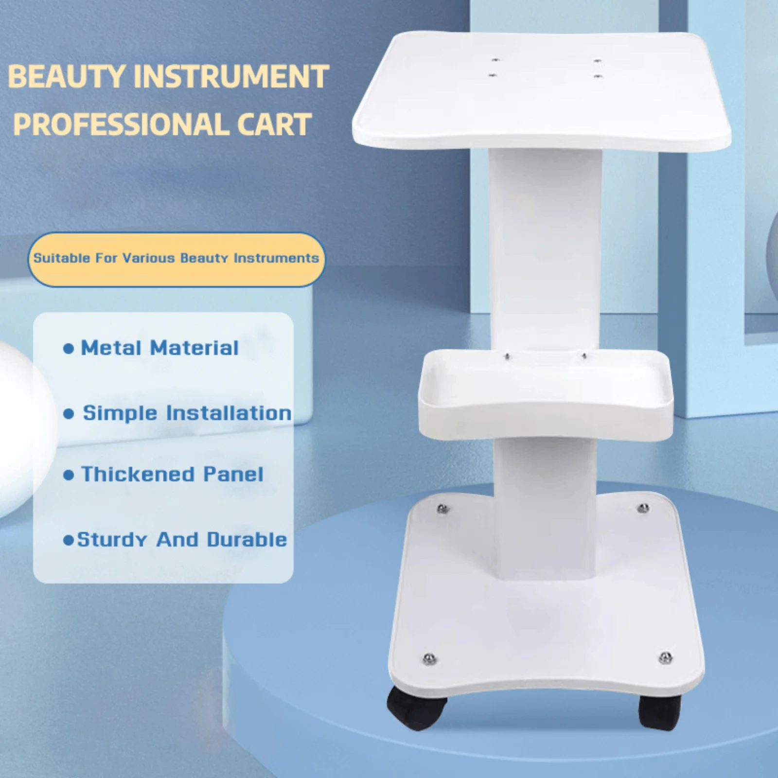 Salon Trolley Beauty Equipment Cart White Desktop Rolling Trolley Cart Medical with Handle for Barber Shop Hairdressing Car