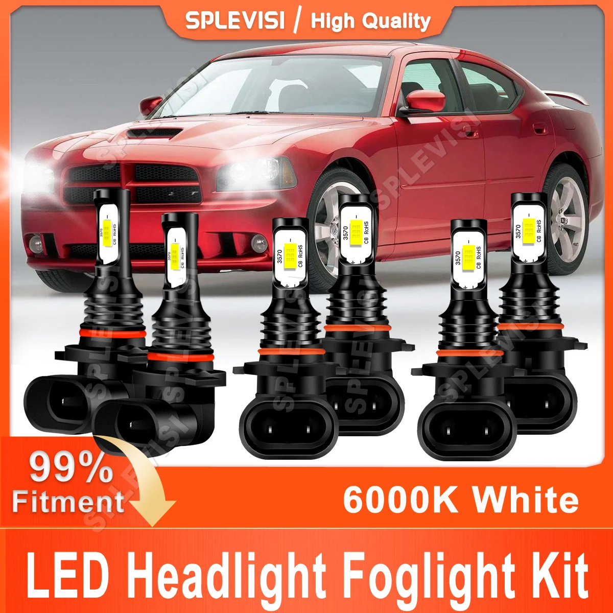 

SPLEVISI Led Car Light Combo High Low Beam Foglight HID White 9005 9006 9145 Compatible For Dodge Charger 2006 2007 2008 2009