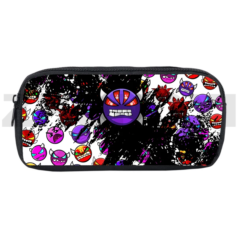 

3D Kawaii Cartoon Student Angry Geometry Dash Pencil Case Canvas Toiletry Bag Creative School Supplies Children Anime Pen Case