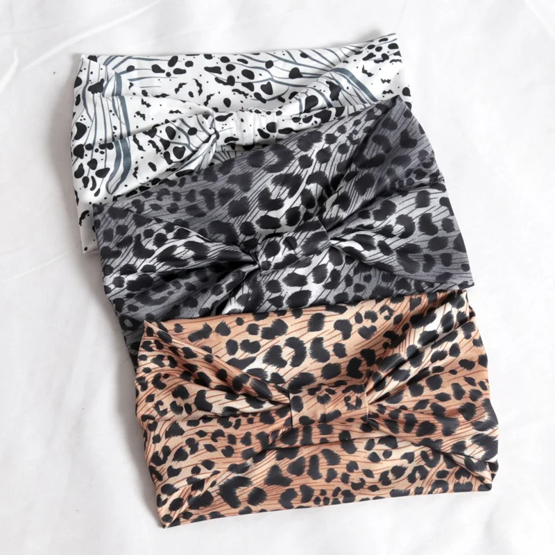 Women Wide -Side Pilates Elastic Hair Bands Yoga Leopard Print Headband Running Cycling Turban Makeup Hair Hoop Makeup Headwrap