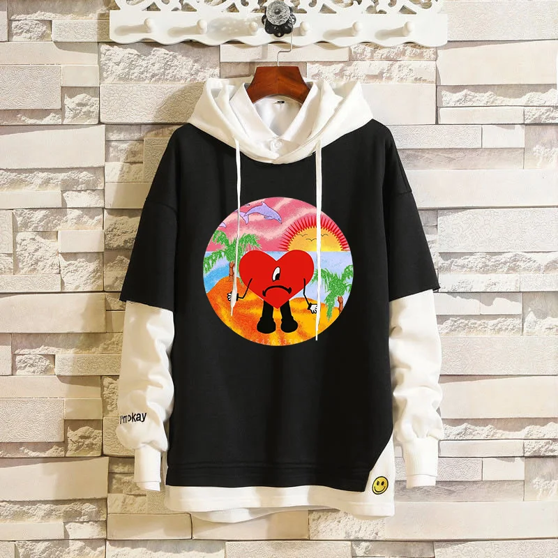 New Hoodie Men'S Women Bad Bunny Un Verano Sin Ti Spring Autumn Fake Two Pieces Hoodies Unisex Hip Hop Pullover Streetwear Coats