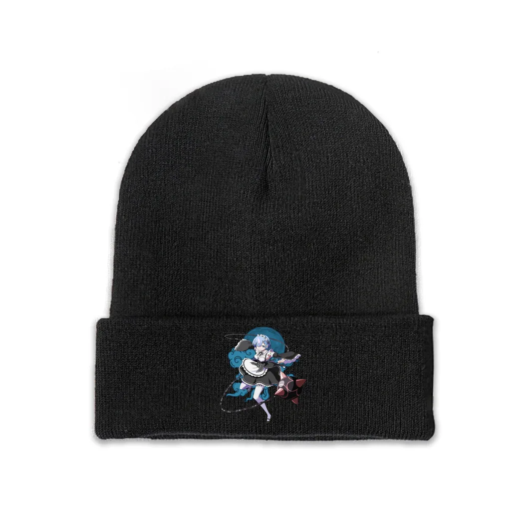 

Knit Hat Re Zero Starting Life in Another World Anime Winter Warm Beanie Caps Rem Oni Classic Men Women Fashion Casual Bonnet