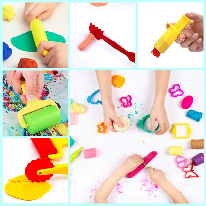 Fun Play Dough Tools Kit For Kids Children Toddlers Playdough Extruders Scissors Rollers Cutters Plasticine Clay Accessories Toy 3