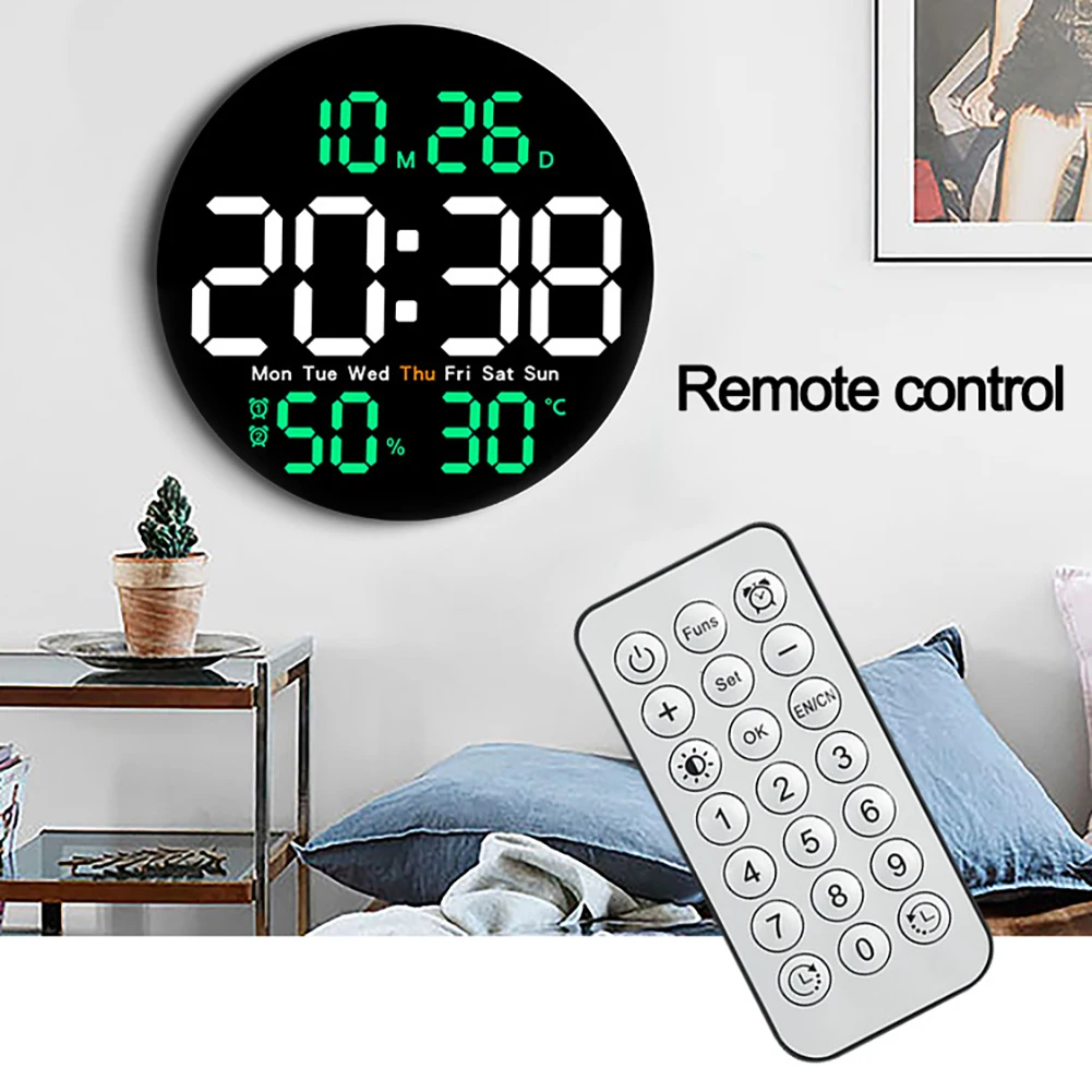 10 Inch Round LED Wall Clock With Remote Control Auto Dimming
