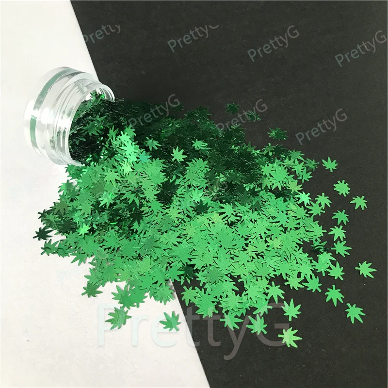 PrettyG Hemp Leaves-Weeds Leaves Shape Glitter Sequins for Resin DIY Making Art Craft Nail Makeup Decoration Accessories 1 Box