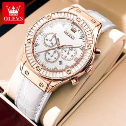 OLEVS Women's Watches Zirconium Diamonds Dazzling With Multifunctional Dial Elegant Fashion Original Quartz Watch for Ladies