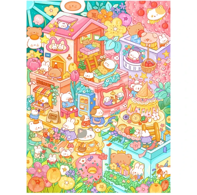 9ct 75X100cm Animal Town Cartoon Pre-Printed Cross Stitch DIY Embroidery Set Handmade Handicraft Floss Needle Crafts