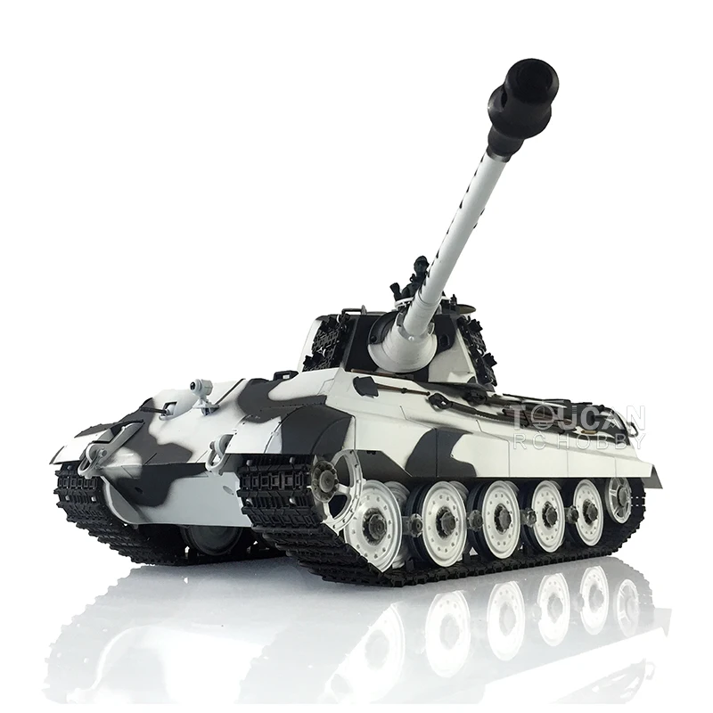 HENG LONG 1/16 7.0 Upgraded King Tiger RC Tank 3888A 360° Turret Barrel Recoil Tiger II White Steel Tracks BB Unit Toys TH19728 3