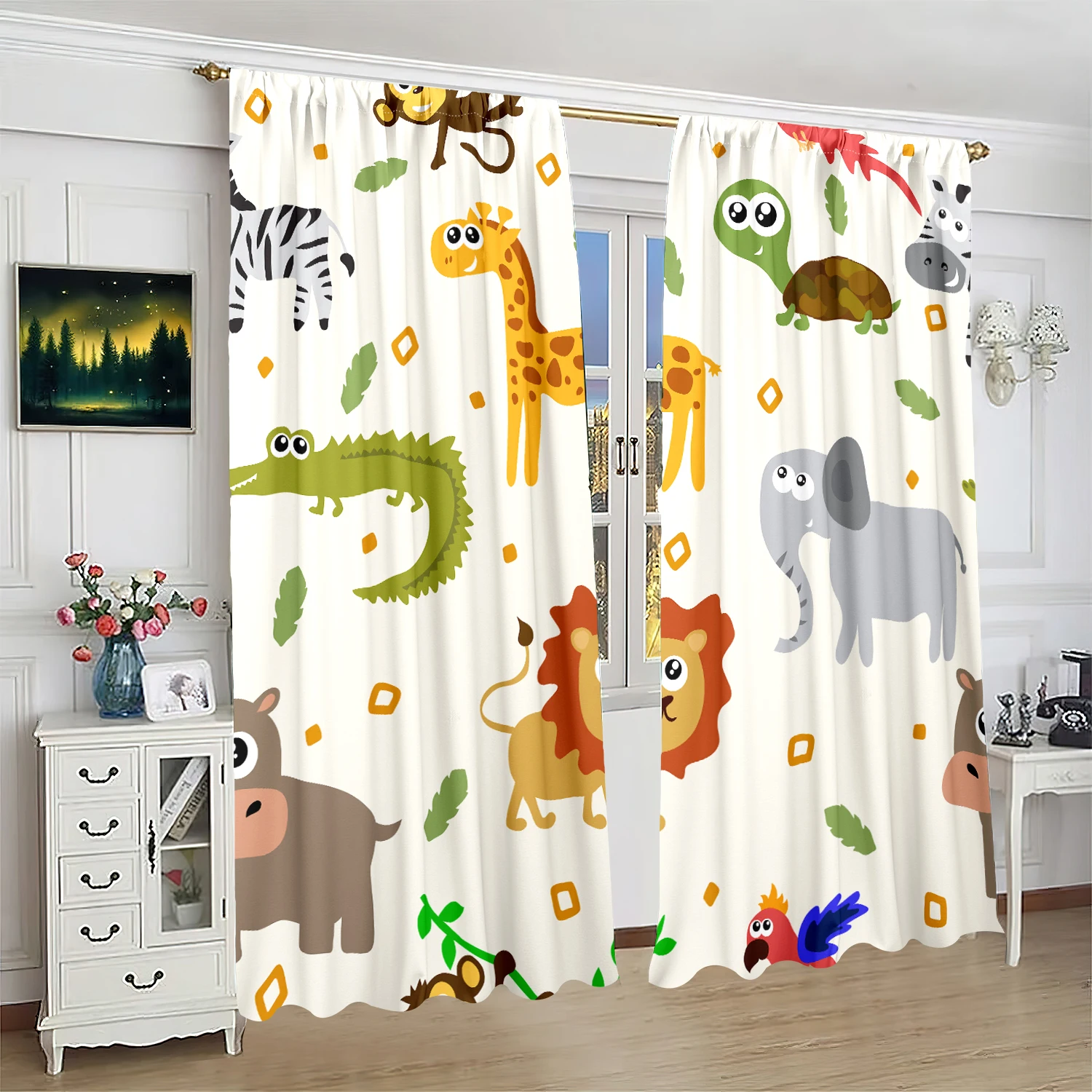 2 pieces - animal cartoon - printed curtain - polyester material - for bedroom living room study anti-privacy curtain 4