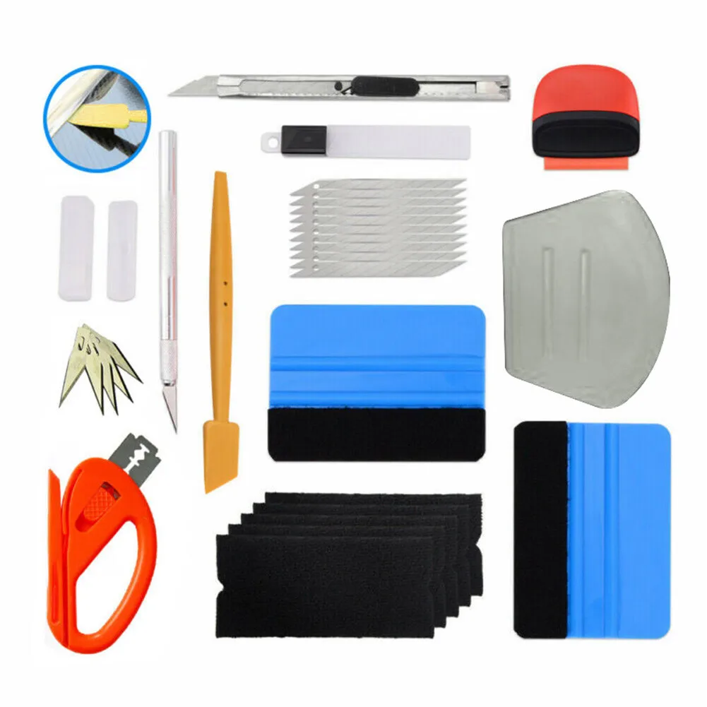 

Convenient Car Film Wrapping Tools Kits Vinyl Blue Squeegee Cutter Blades Scraper Suitable for Most Car Models