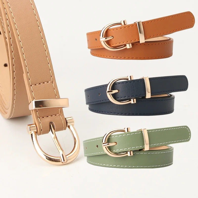 

2023 Woman Belts PU Leather Simple Metal Buckle Belt Girls Dress Jean Pants Waistband Belts for Lady