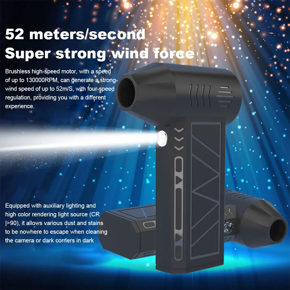 130000RPM 200W 52+M/S High Speed Duct Fan Air Blower Turbo Violent Fan Portable Turbo Fan with LED Light 2
