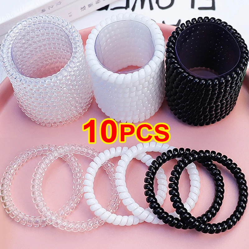 5/10pcs Telephone Wire Hair Ties Spiral Cord Hair Ring Women Elastic