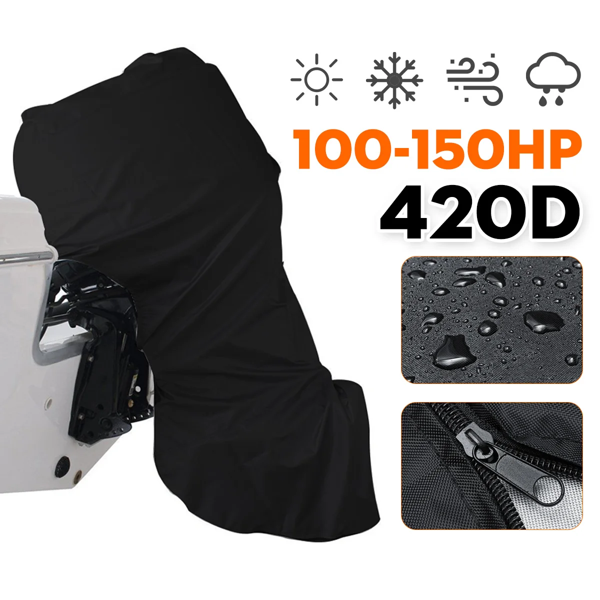 

420D Waterproof Full Outboard Engine Cover 100-150HP Anti UV Sunshade Barco Boat Outboard Motor Dustproof Protect Marine Canvas