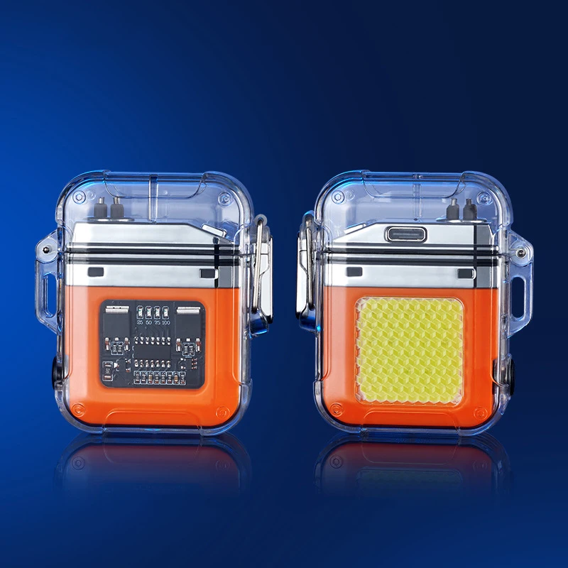 Waterproof Lighter Windproof Lighter Electric Flashlight Transparent Plasma ARC USB Rechargeable Lighters Outdoor Camping Gift bbq lighter butane gas lighter kerosene lighter