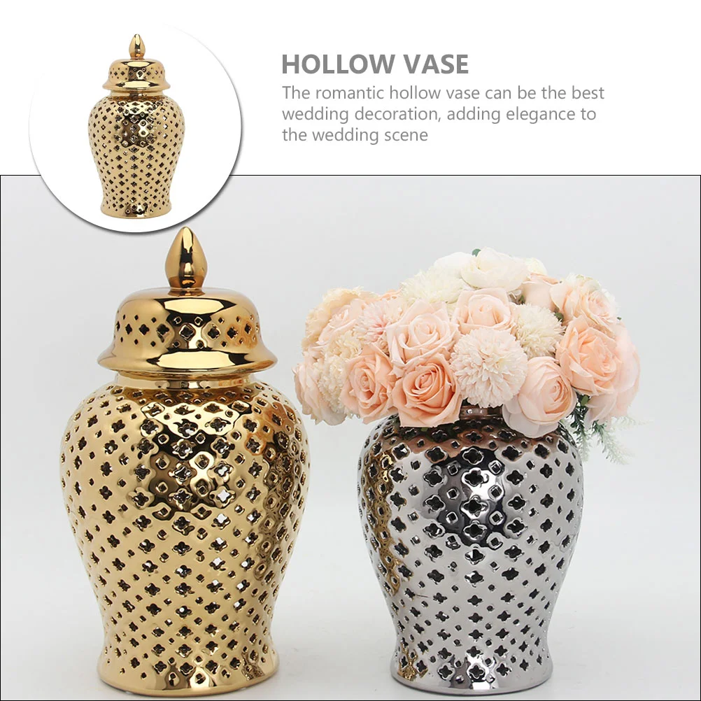 

Gold Ginger Jars Simple Model House Golden Hollow Ceramic General Vintage Home Decor Flower Vase