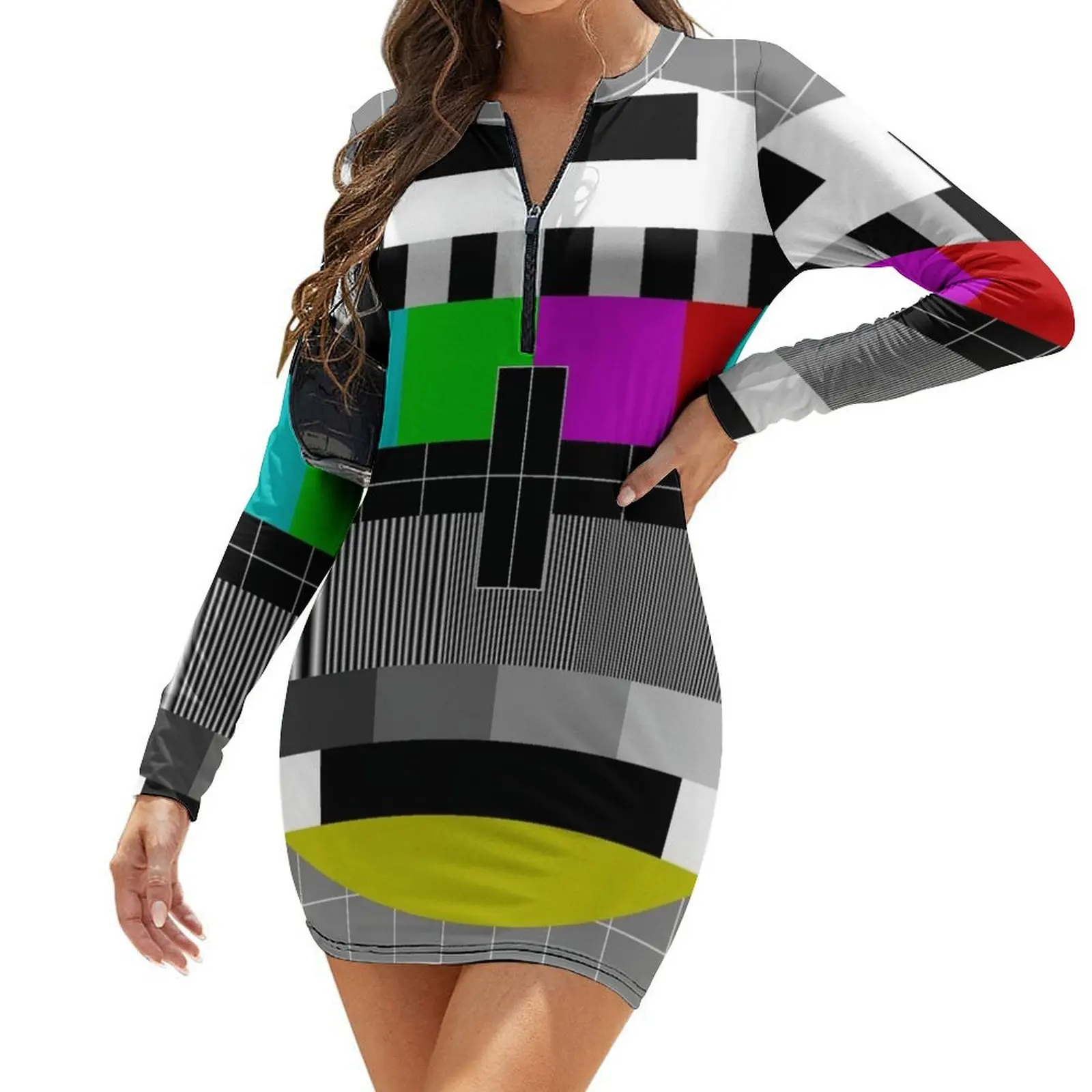 

Test Pattern Long-Sleeve Bodycon Dress evening dresses luxury 2024 Women's skirt Evening gown Women's summer suit