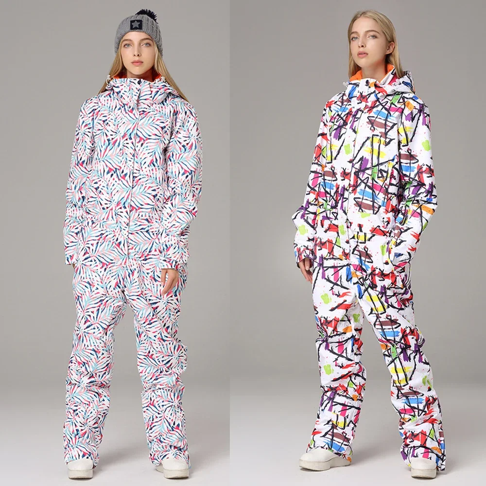 New One-Piece Ski Suit Women Thickened Warm Outdoor Sports Snowboarding Jacket Jumpsuit Wind Proof Waterproof Snow Pants Ski Set