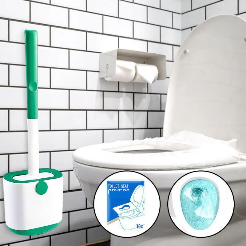 

50/100PCS Biodegradable Disposable Plastic Toilet Seat Cover Bathroom Toilet Paper Pad Bathroom Accessory With Toilet Brush Set