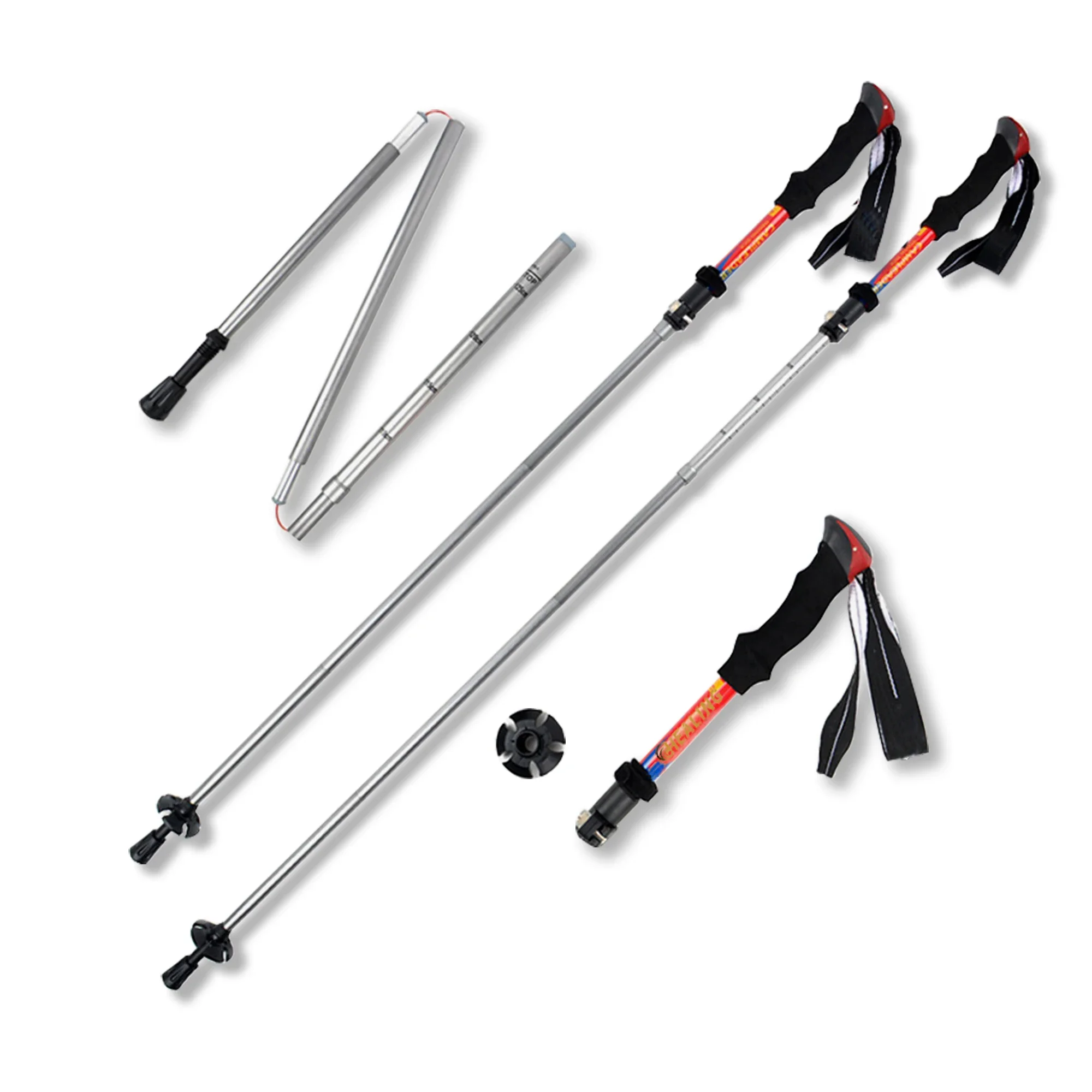 2Pcs Folding Trekking Walking Stick, Ultralight Absorber, Aluminum Alloy Teleskopic Stick, Hiking Cane, Outdoor