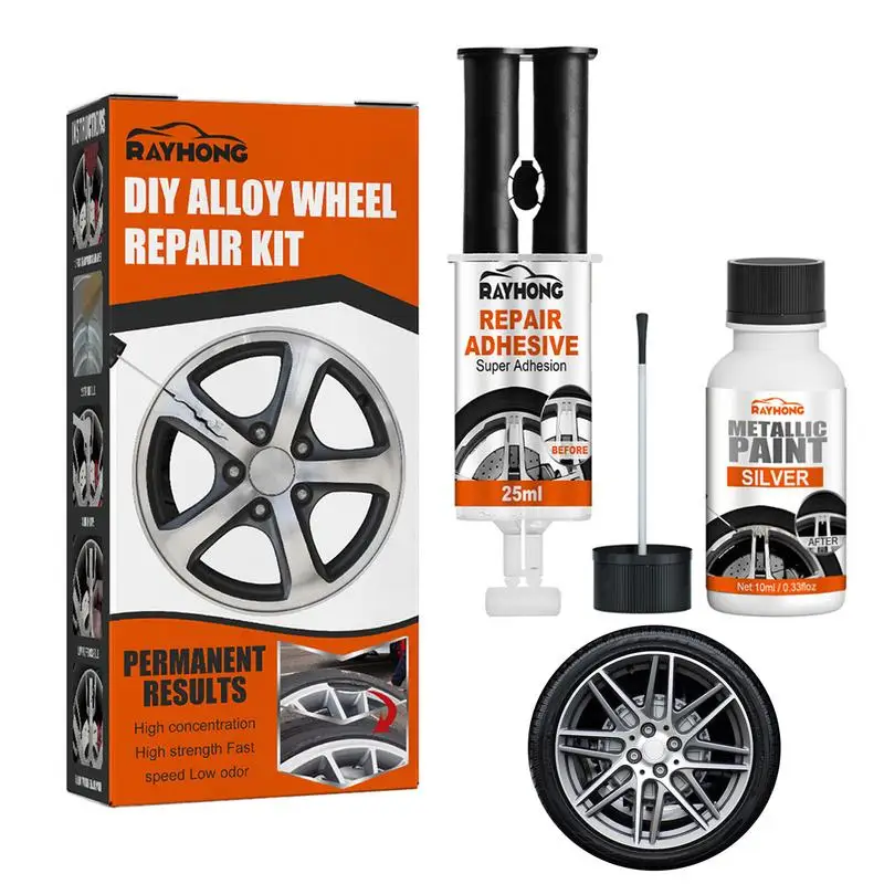Wheel Repair Adhesive Kit Effective Alloy Wheel Repair Kit Silver Paint Fix Curb And Paint Rim Surface wheel repair kit